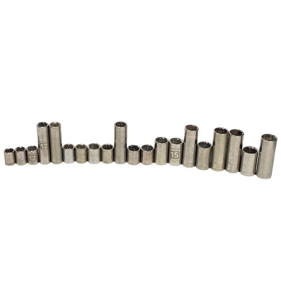 Craftsman 20 Pc Socket Set 1/4" 1/2" Drive Metric 6 Pt 12 Pt Deep Shallow Lot - Picture 2 of 11